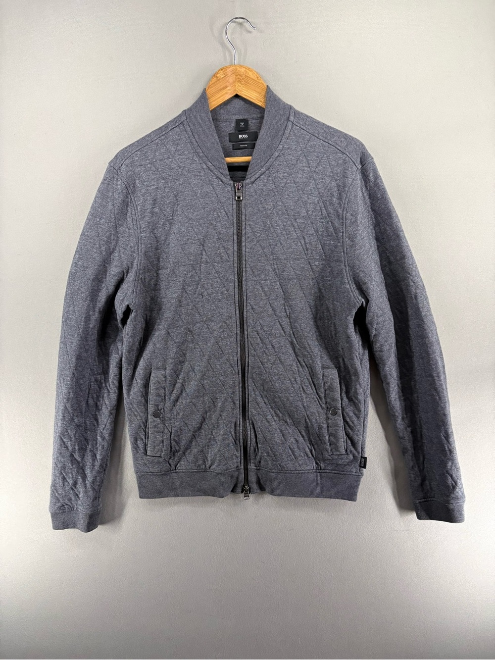 Boss Hugo Boss Men Quilted Bomber Jacket Cotton Zip Slim Fit Large Gray